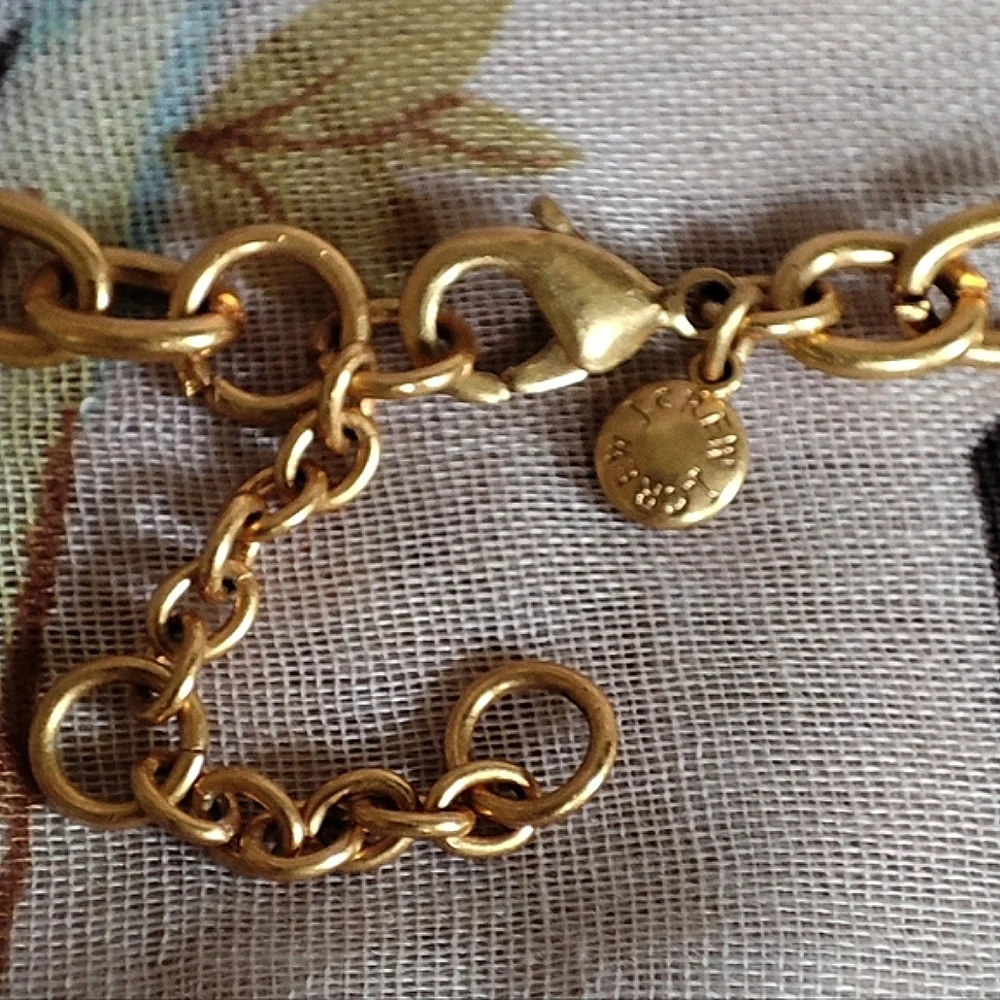 J. Crew Faux Brown Mottled Nude Tortoise Link Brass Tone Light Weight Necklace